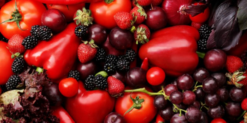berries, tomatoes, red grapes, cherries, red peppers