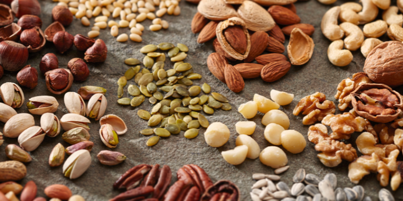 pumpkin seeds, almonds, pecans, walnuts, sunflower seeds