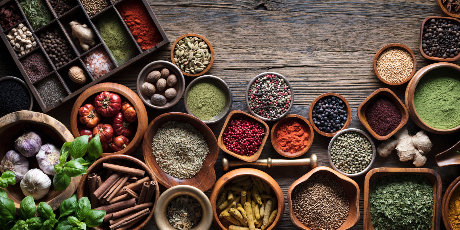 spices and seeds in bowls