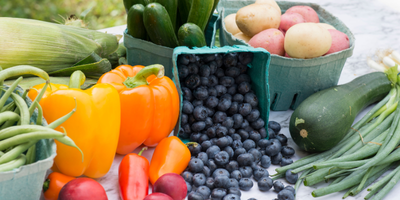 peppers, blueberries, cucumbers